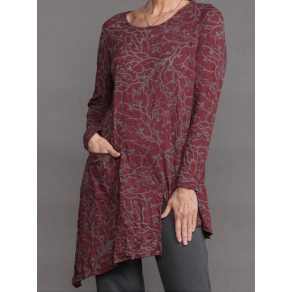 Chalet et Ceci Carmen Burnout Asymmetrical Tunic Brick Size 1X Lagenlook Artsy
